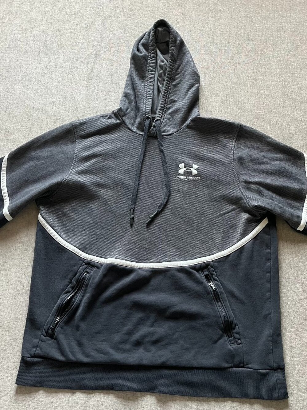 Under Armour Sweatshirt Hoodie Men L Black Logo Pullover Zip Pocket Activewear